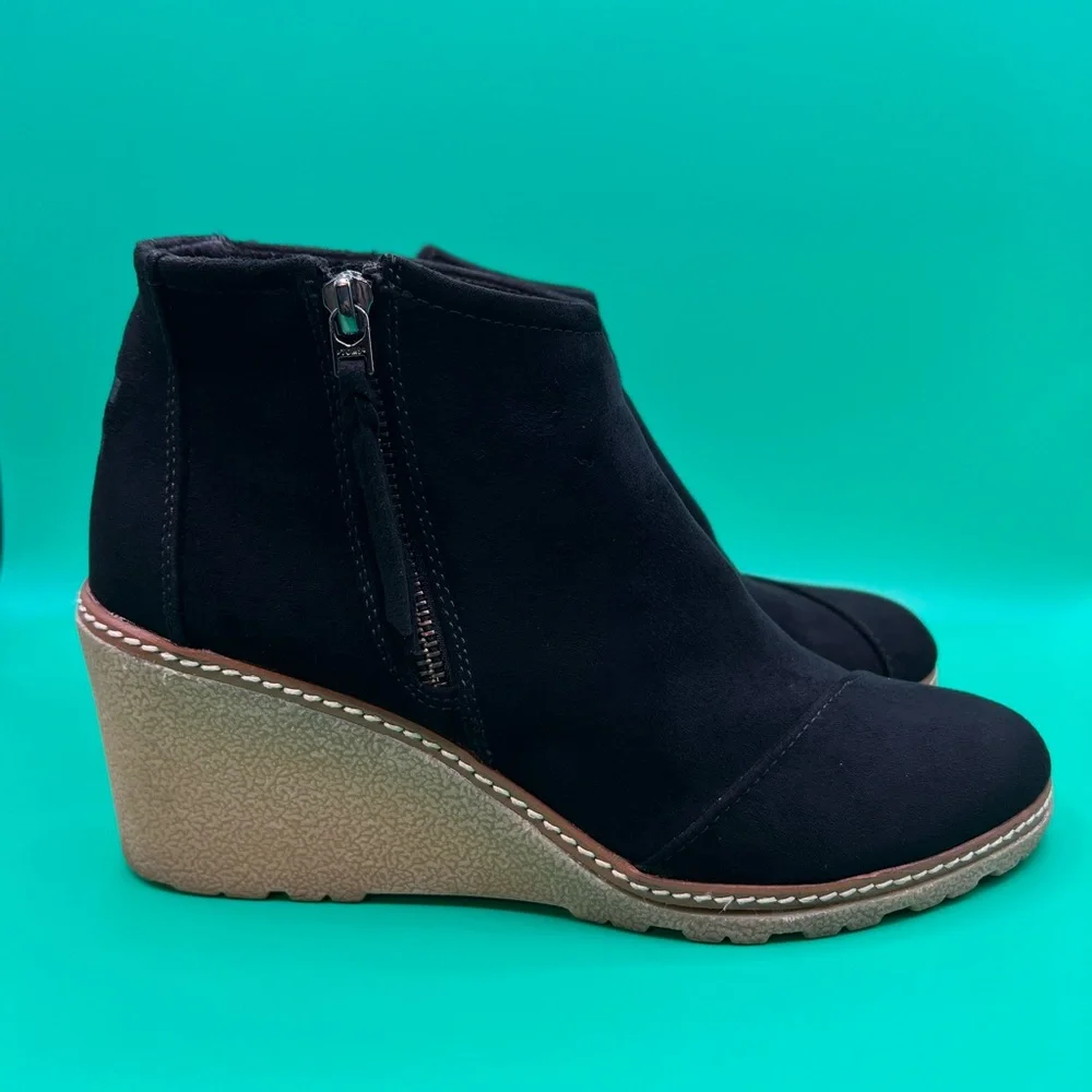 TOMS Black Suede Ankle Booties with Stitched sole